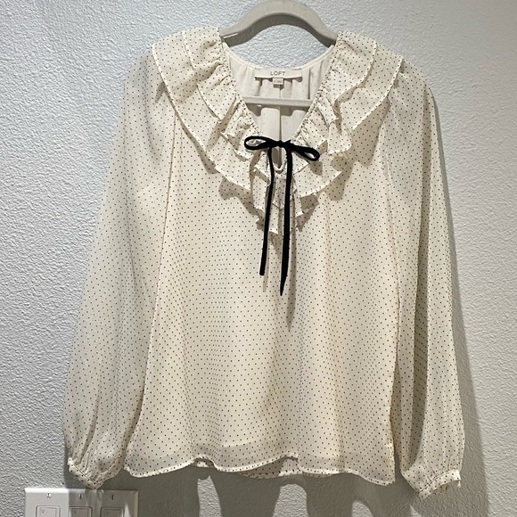 LOFT Tops - Loft Ivory Blouse with Black Polka Dot. SML